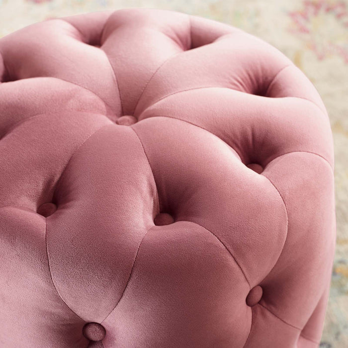 Amour Tufted Button Round Ottoman - Luxurious Performance Velvet Accent for Living Room Decor