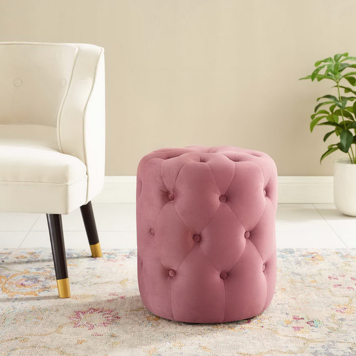 Amour Tufted Button Round Performance Velvet Ottoman