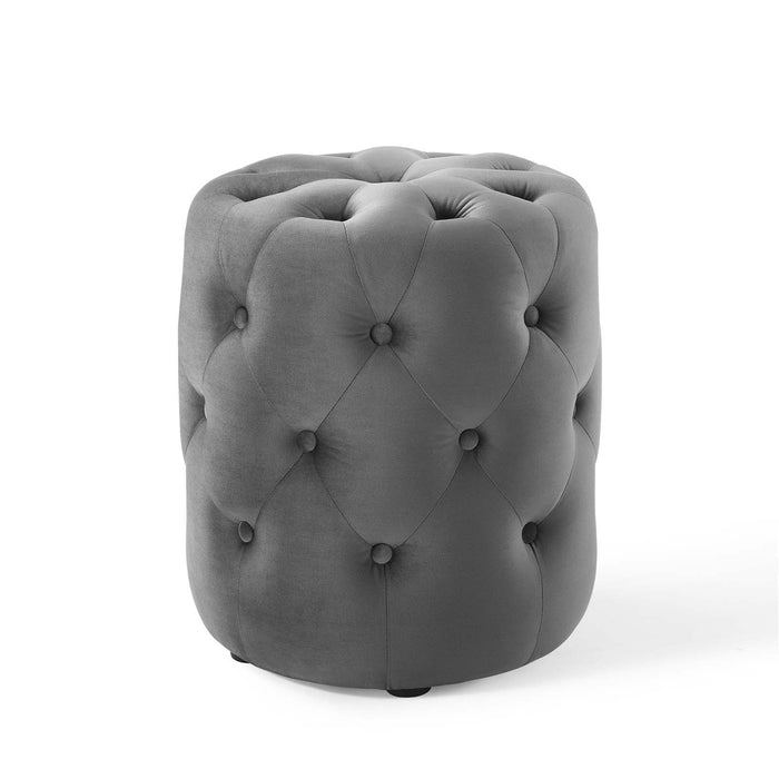 Amour Tufted Button Round Ottoman - Luxurious Performance Velvet Accent for Living Room Decor