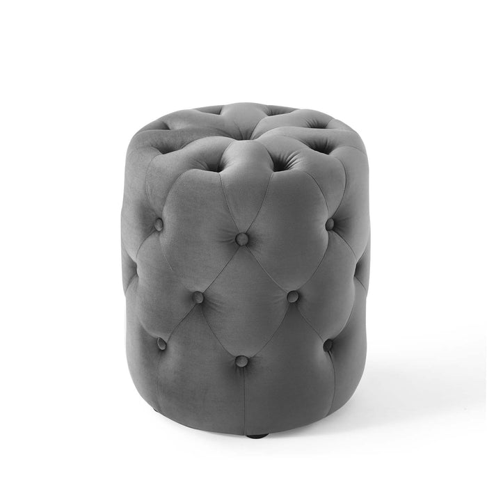 Amour Tufted Button Round Ottoman - Luxurious Performance Velvet Accent for Living Room Decor