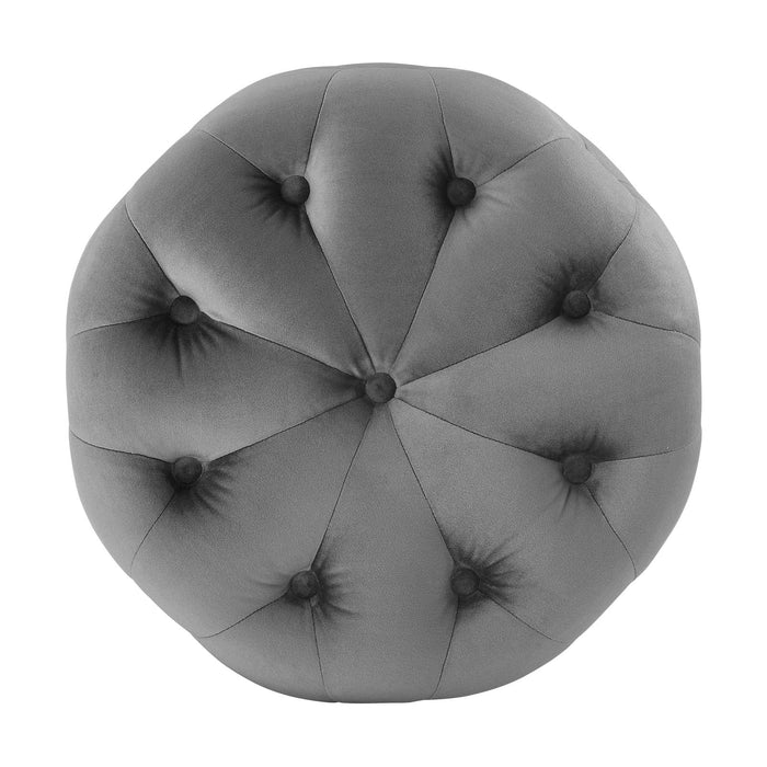 Amour Tufted Button Round Ottoman - Luxurious Performance Velvet Accent for Living Room Decor
