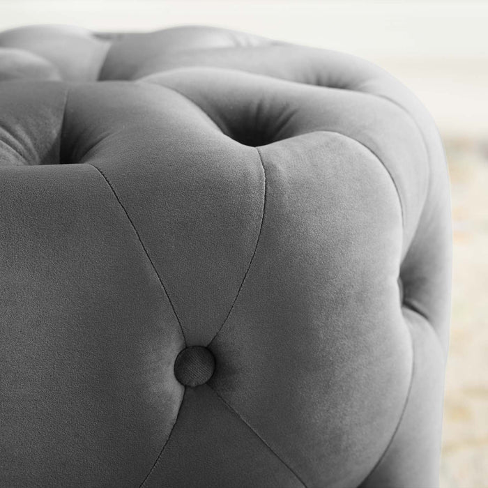 Amour Tufted Button Round Ottoman - Luxurious Performance Velvet Accent for Living Room Decor