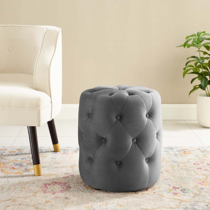 Amour Tufted Button Round Ottoman - Luxurious Performance Velvet Accent for Living Room Decor