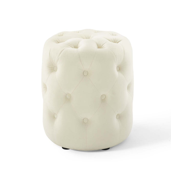 Amour Tufted Button Round Ottoman - Luxurious Performance Velvet Accent for Living Room Decor