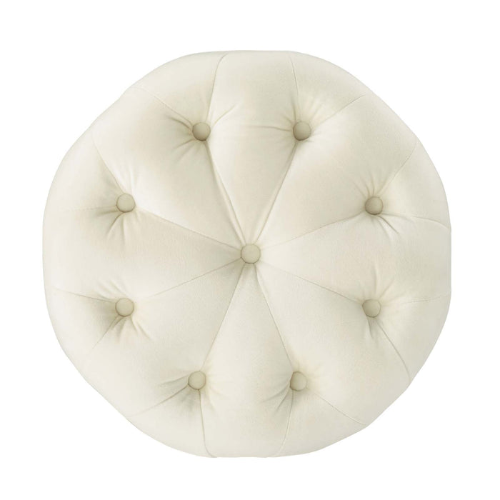 Amour Tufted Button Round Ottoman - Luxurious Performance Velvet Accent for Living Room Decor