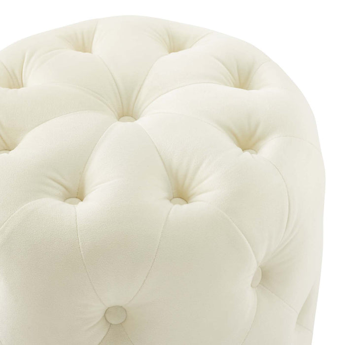 Amour Tufted Button Round Ottoman - Luxurious Performance Velvet Accent for Living Room Decor