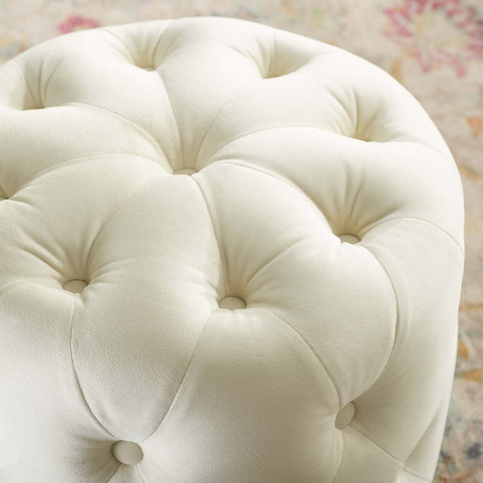 Amour Tufted Button Round Ottoman - Luxurious Performance Velvet Accent for Living Room Decor