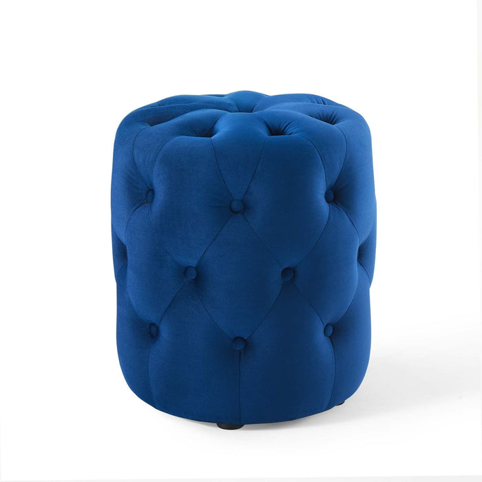 Amour Tufted Button Round Ottoman - Luxurious Performance Velvet Accent for Living Room Decor