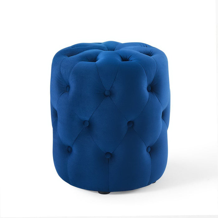 Amour Tufted Button Round Performance Velvet Ottoman