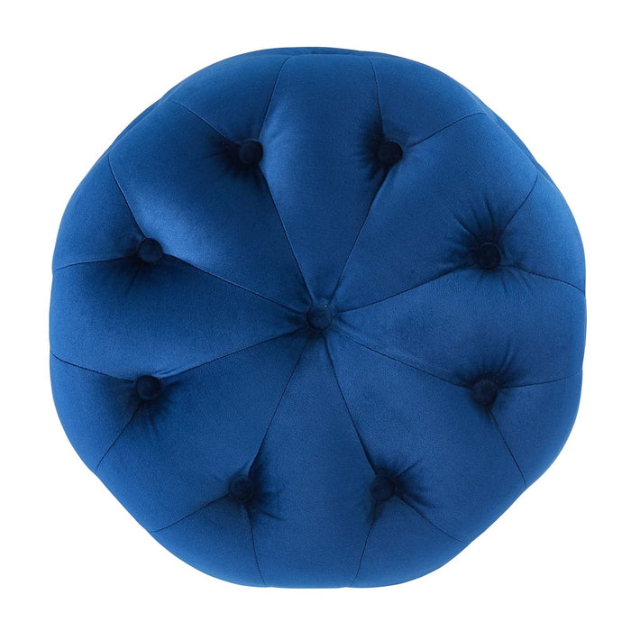 Amour Tufted Button Round Ottoman - Luxurious Performance Velvet Accent for Living Room Decor