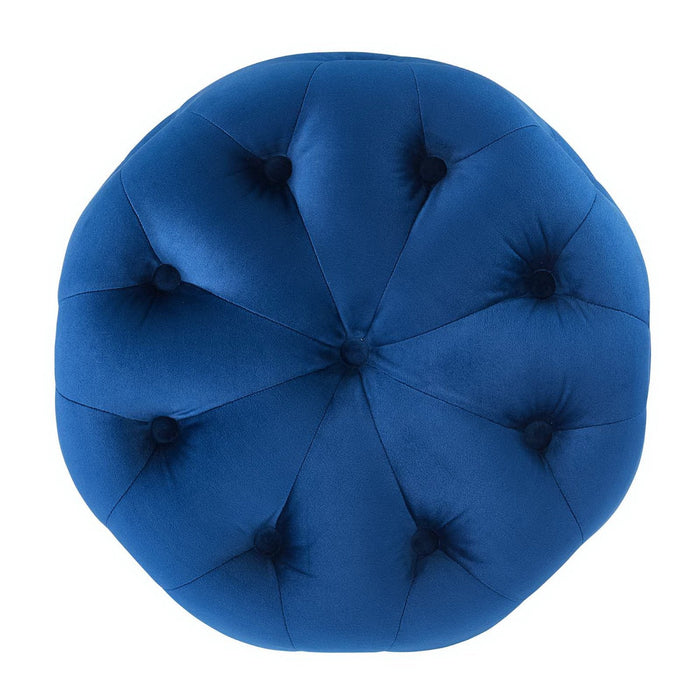 Amour Tufted Button Round Performance Velvet Ottoman