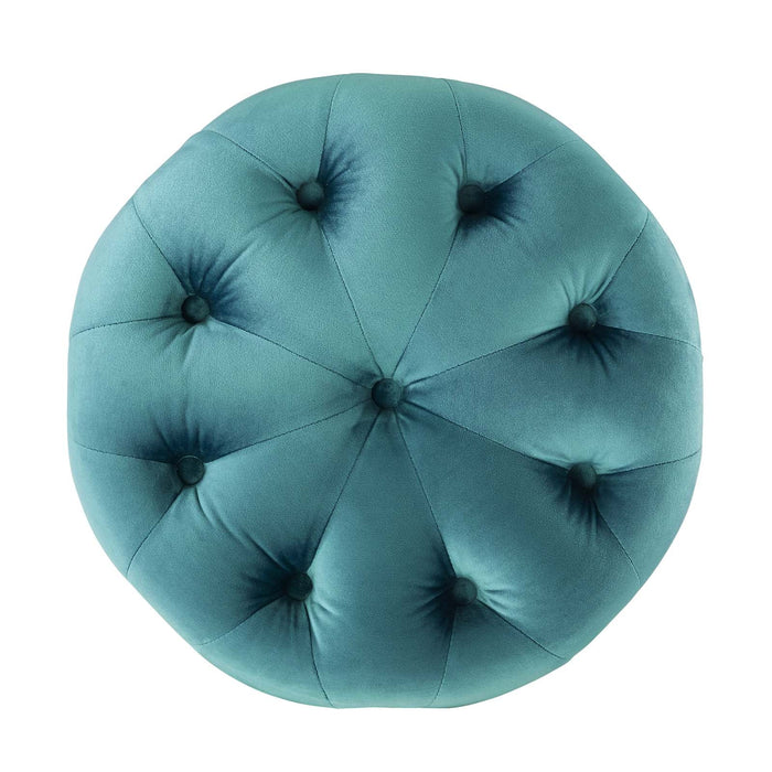 Amour Tufted Button Round Ottoman - Luxurious Performance Velvet Accent for Living Room Decor