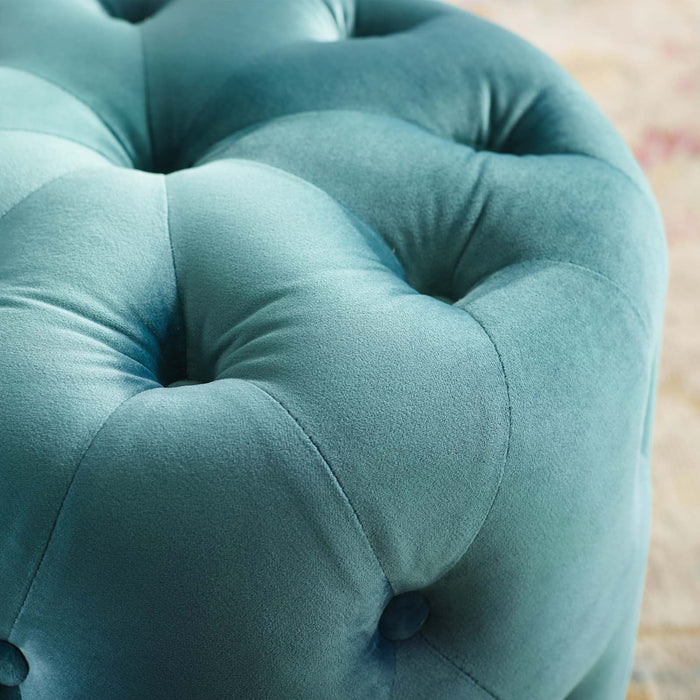 Amour Tufted Button Round Ottoman - Luxurious Performance Velvet Accent for Living Room Decor