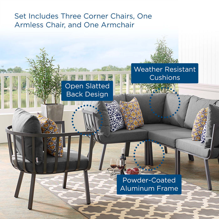 Modway Riverside 5 Piece Outdoor Patio Aluminum Set in Blue - Detail View