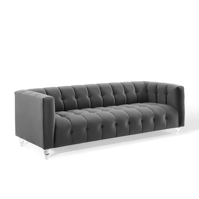 Mesmer Channel Tufted Button Performance Velvet Sofa - alternate angle view