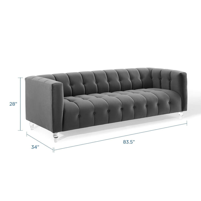Mesmer Channel Tufted Button Performance Velvet Sofa - detail close-up