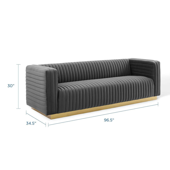 Charisma Channel Tufted Velvet Sofa - Luxurious Stain-Resistant Fabric with Gold Base for Glam Style