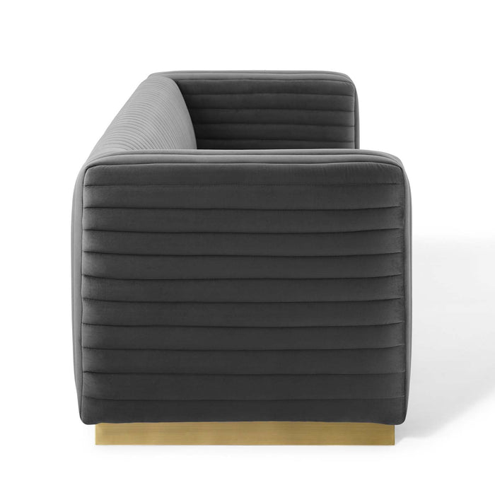 Charisma Channel Tufted Velvet Sofa - Luxurious Stain-Resistant Fabric with Gold Base for Glam Style