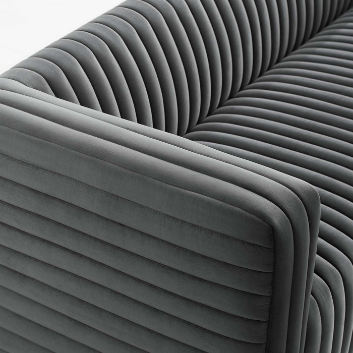 Charisma Channel Tufted Velvet Sofa - Luxurious Stain-Resistant Fabric with Gold Base for Glam Style