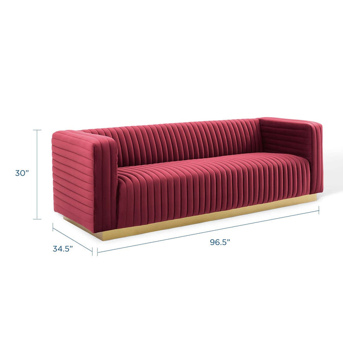 Charisma Channel Tufted Velvet Sofa - Luxurious Stain-Resistant Fabric with Gold Base for Glam Style