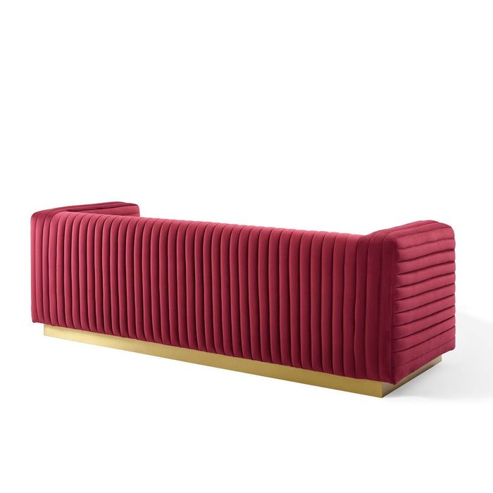 Charisma Channel Tufted Velvet Sofa - Luxurious Stain-Resistant Fabric with Gold Base for Glam Style