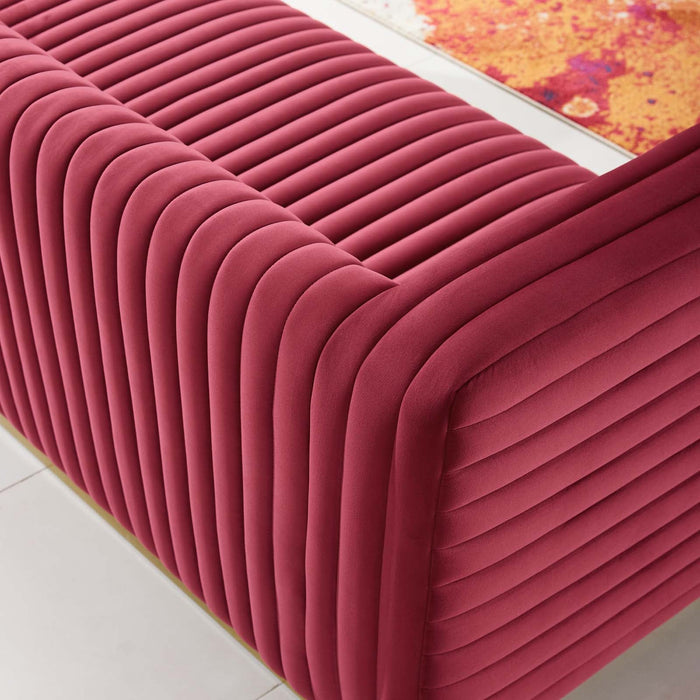 Charisma Channel Tufted Velvet Sofa - Luxurious Stain-Resistant Fabric with Gold Base for Glam Style
