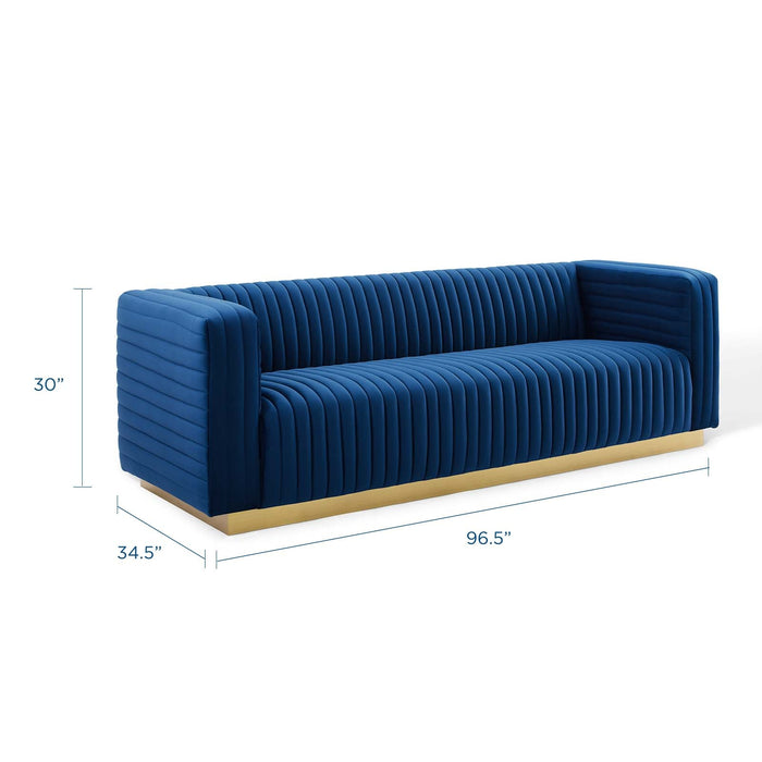 Charisma Channel Tufted Velvet Sofa - Luxurious Stain-Resistant Fabric with Gold Base for Glam Style