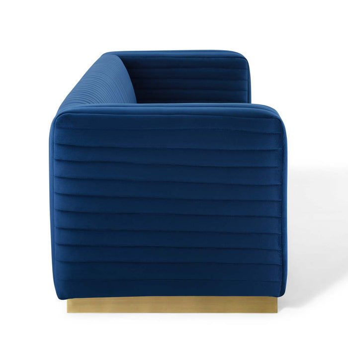 Charisma Channel Tufted Velvet Sofa - Luxurious Stain-Resistant Fabric with Gold Base for Glam Style