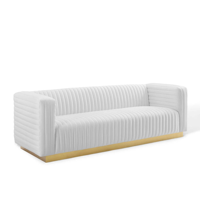 Charisma Channel Tufted Velvet Sofa - Luxurious Stain-Resistant Fabric with Gold Base for Glam Style