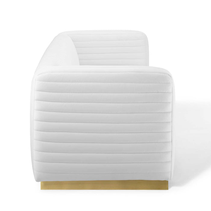 Charisma Channel Tufted Velvet Sofa - Luxurious Stain-Resistant Fabric with Gold Base for Glam Style