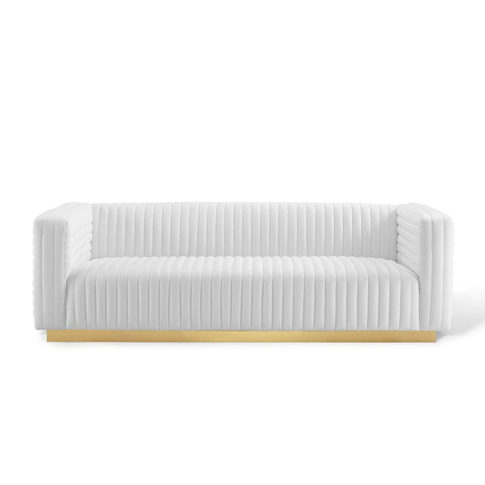 Charisma Channel Tufted Velvet Sofa - Luxurious Stain-Resistant Fabric with Gold Base for Glam Style
