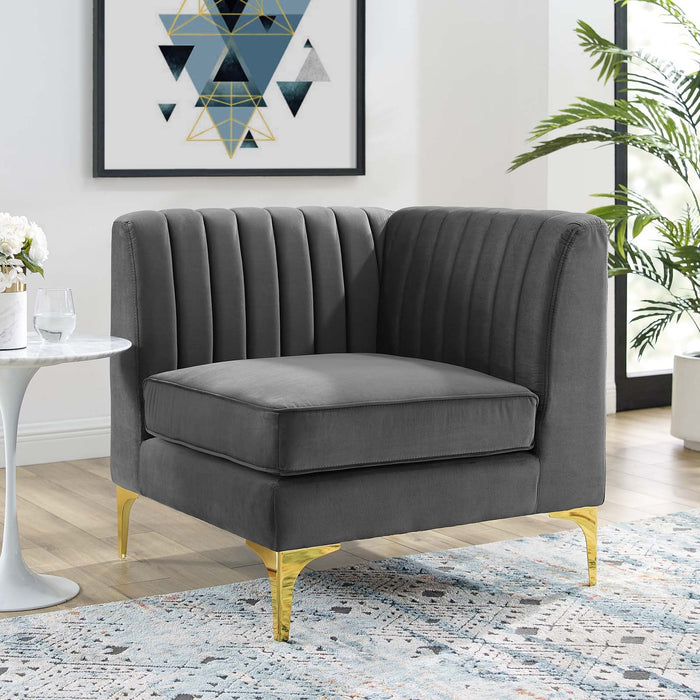 Triumph Channel Tufted Velvet Corner Chair – Luxe Retro Modern Design for Stylish Living Spaces