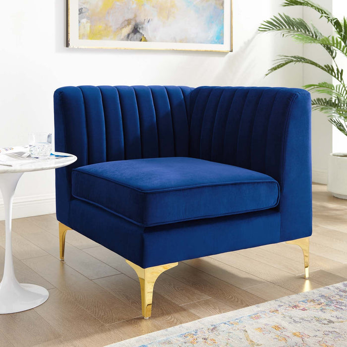 Triumph Channel Tufted Velvet Corner Chair – Luxe Retro Modern Design for Stylish Living Spaces