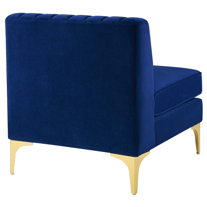 Triumph Channel Tufted Armless Chair - Luxe Performance Velvet, Retro Modern Style, Gold Legs