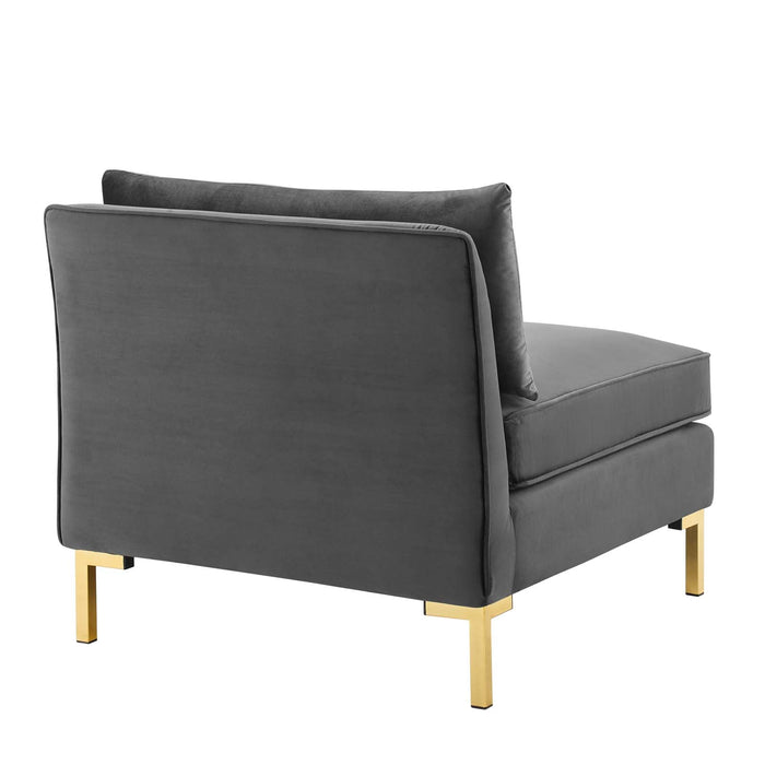 Ardent Performance Velvet Armless Chair - Luxe Glam Deco Style with Stain-Resistant Fabric & Gold Legs