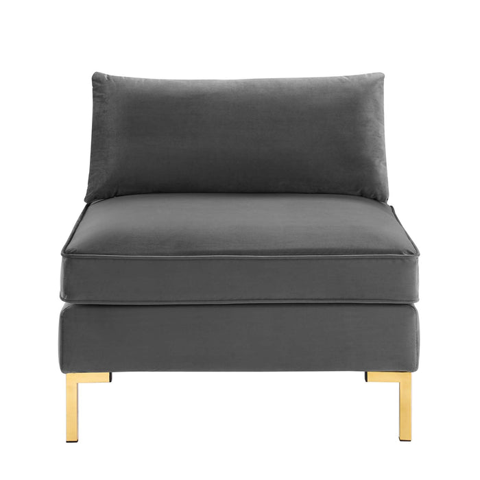 Ardent Performance Velvet Armless Chair - Luxe Glam Deco Style with Stain-Resistant Fabric & Gold Legs
