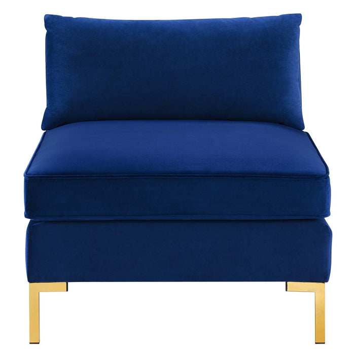 Ardent Performance Velvet Armless Chair - Luxe Glam Deco Style with Stain-Resistant Fabric & Gold Legs