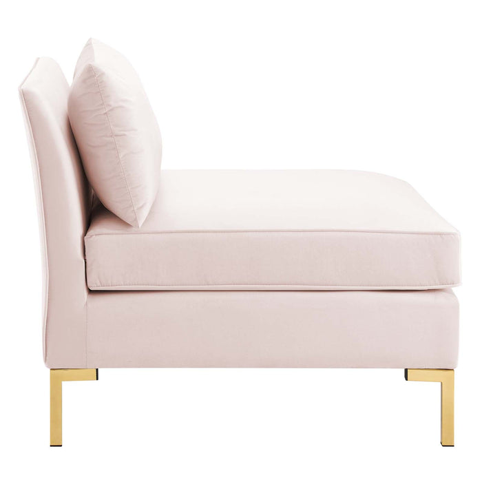 Ardent Performance Velvet Armless Chair - Luxe Glam Deco Style with Stain-Resistant Fabric & Gold Legs