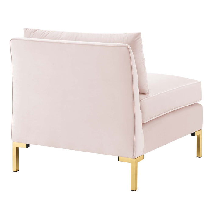 Ardent Performance Velvet Armless Chair - Luxe Glam Deco Style with Stain-Resistant Fabric & Gold Legs