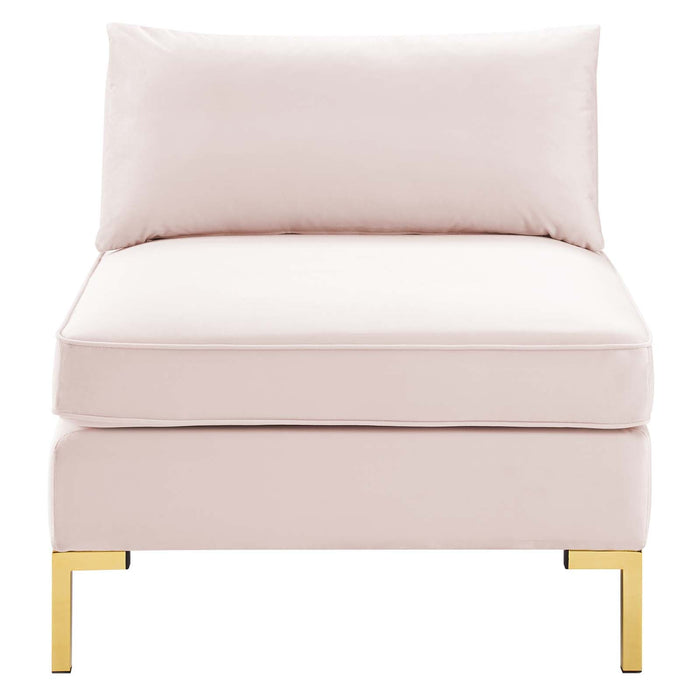 Ardent Performance Velvet Armless Chair - Luxe Glam Deco Style with Stain-Resistant Fabric & Gold Legs