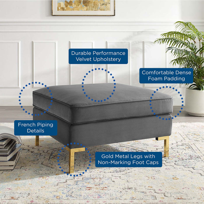 Ardent Performance Velvet Ottoman - Luxurious Glam Deco Design with Gold Legs for Stylish Living Spaces