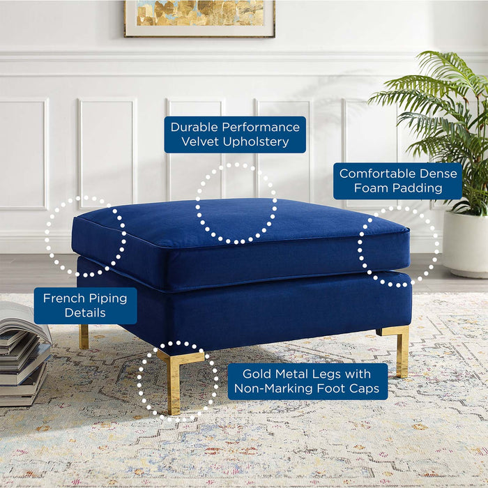 Ardent Performance Velvet Ottoman - Luxurious Glam Deco Design with Gold Legs for Stylish Living Spaces