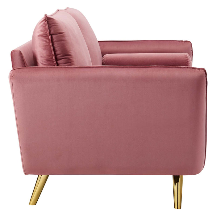 Revive Upholstered Performance Velvet Sofa with Gold Legs - Stylish, Comfortable, and Durable Design