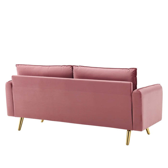 Revive Upholstered Performance Velvet Sofa with Gold Legs - Stylish, Comfortable, and Durable Design