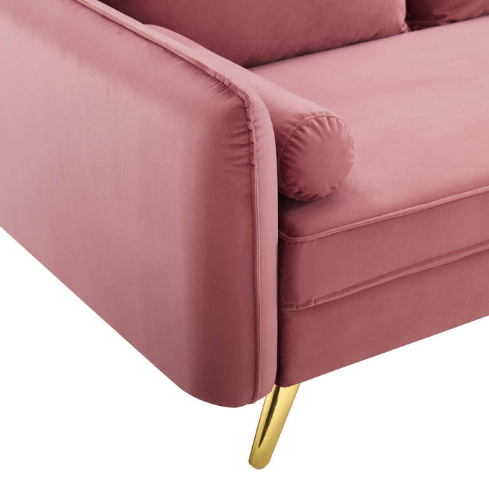 Revive Upholstered Performance Velvet Sofa with Gold Legs - Stylish, Comfortable, and Durable Design