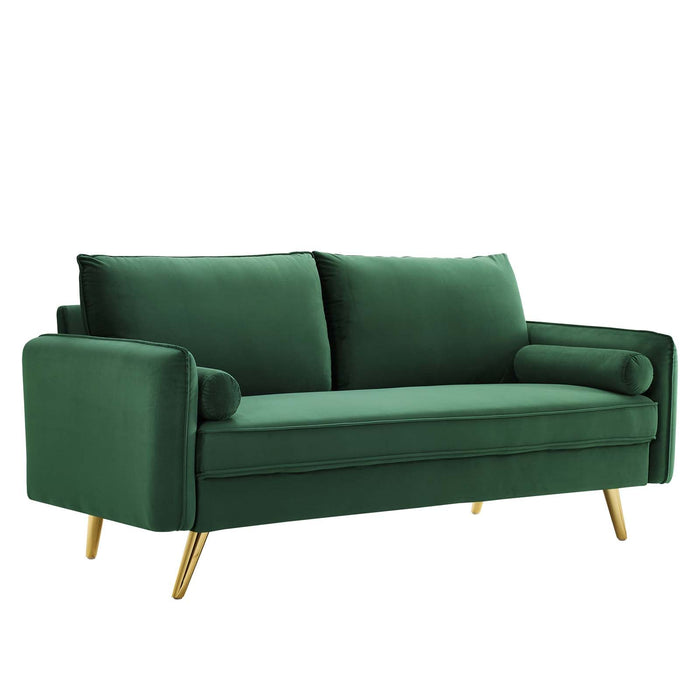 Revive Upholstered Performance Velvet Sofa with Gold Legs - Stylish, Comfortable, and Durable Design