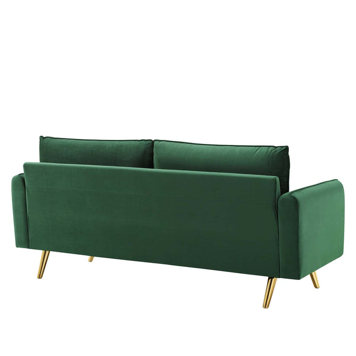 Revive Upholstered Performance Velvet Sofa with Gold Legs - Stylish, Comfortable, and Durable Design