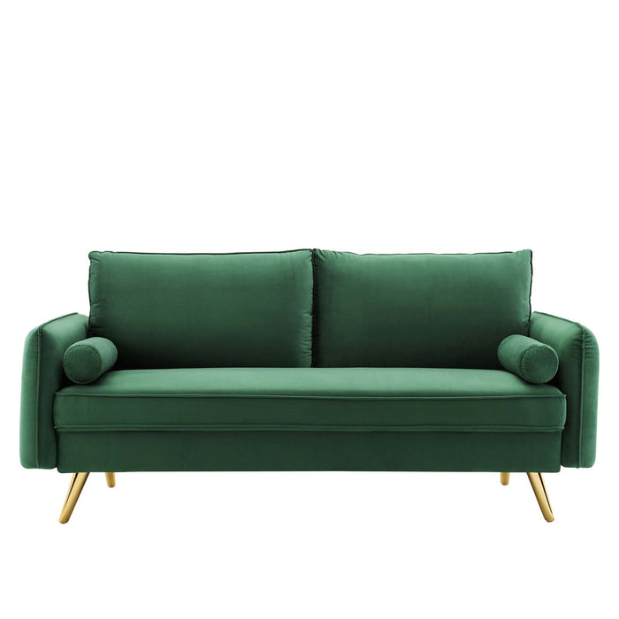 Revive Upholstered Performance Velvet Sofa with Gold Legs - Stylish, Comfortable, and Durable Design