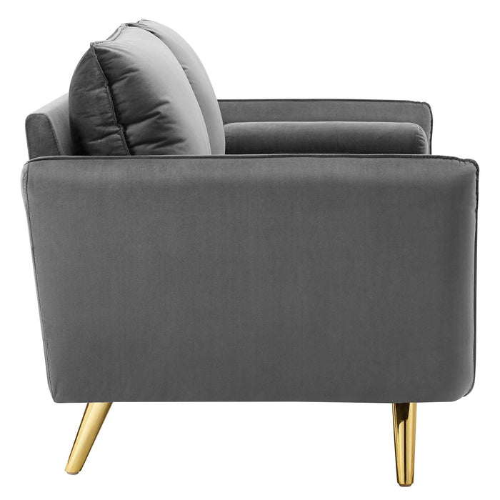 Revive Upholstered Performance Velvet Sofa with Gold Legs - Stylish, Comfortable, and Durable Design