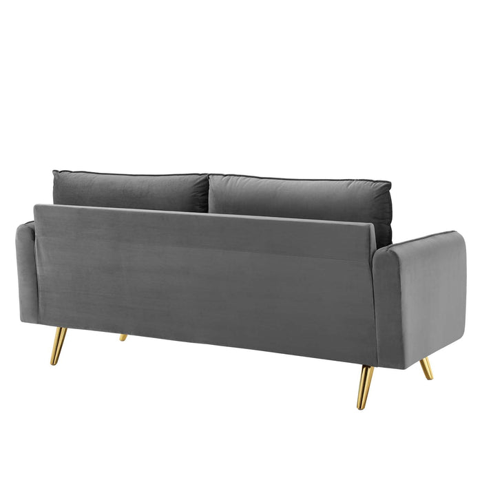 Revive Upholstered Performance Velvet Sofa with Gold Legs - Stylish, Comfortable, and Durable Design